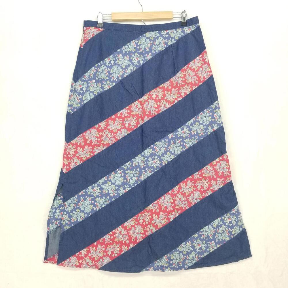 Crazy‎ Horse Cottage Floral Chambray Skirt Womens 14 Blue Pink - Picture 2 of 11